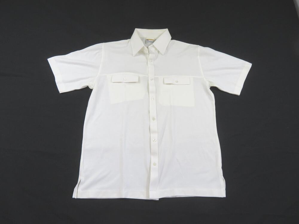 London Fog Shirt Double Pocket White Collared Button Down Mens Sz M 1980s